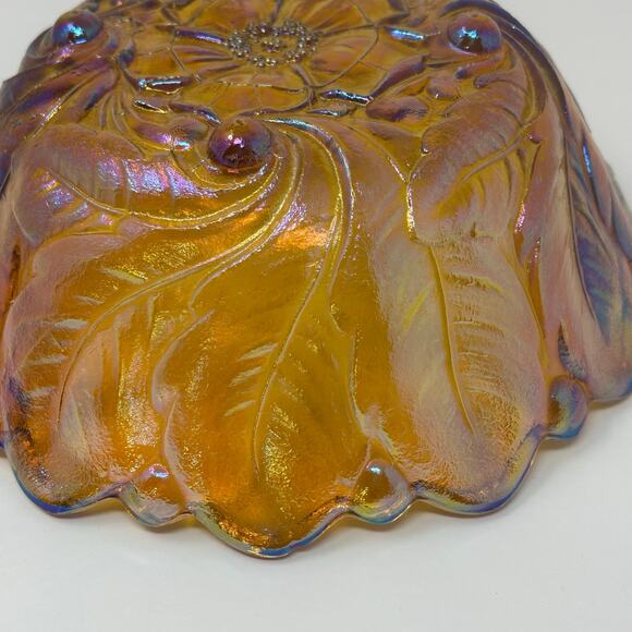 Vintage Carnival Glass Bowl Marigold Amber Iridescent Indiana Glass Collectors - Picture 5 of 10